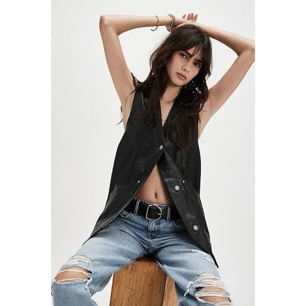 Free People Low Rider Vest /Dress Black Cow Suede Sz Small